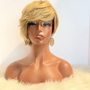 Womens Blonde Short Pixie Cut Bob Wig Side Swept‎ Bangs Layered Hairpiece
